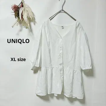 유니클로 UNIQLO V넥 볼륨 슬리브 블라우스 반팔 화이트 XL
