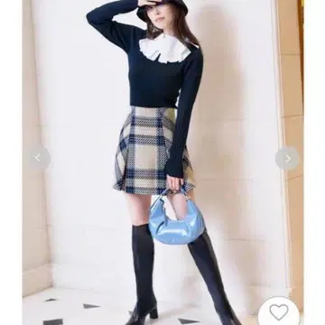 SNIDEL 로빙 체크 미니 스커트 아이보리