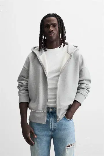 ZARA 자라 불규칙 마감 후드 부착 맨투맨 후디 M 완판템