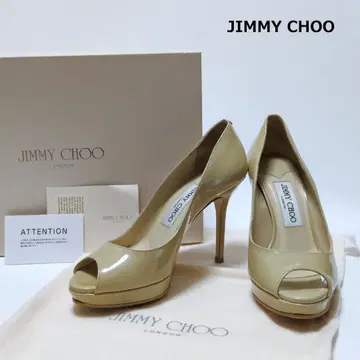 JIMMY CHOO 에나멜 오픈토 펌프스 베이지 23cm