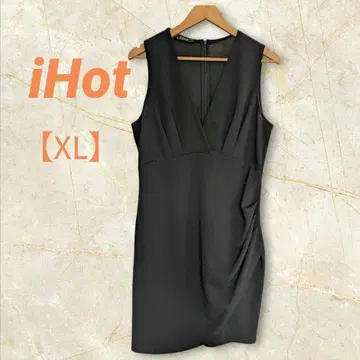 iHot 원피스 [XL] 블랙 드레이프 슬리브리스 무릎 기장
