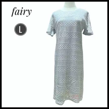 fairy 페어리 레이스 무늬 반팔 원피스 블루 여름 무릎 기장