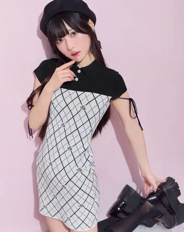 미셸 마카롱 신기루 아무 모델 니트 미니 원피스