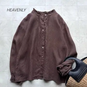 헤븐리 HEAVENLY 헤비 린넨 프릴 블라우스 브라운 깃털 겉옷