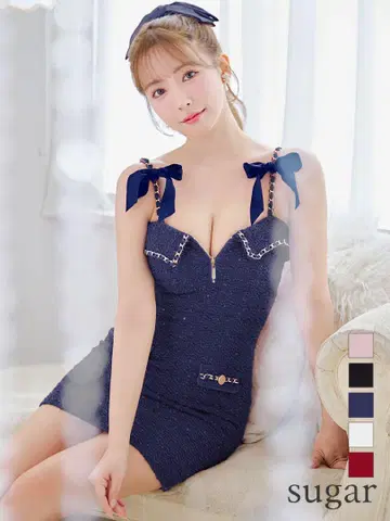 네이비 리본 포함 타이트 드레스
