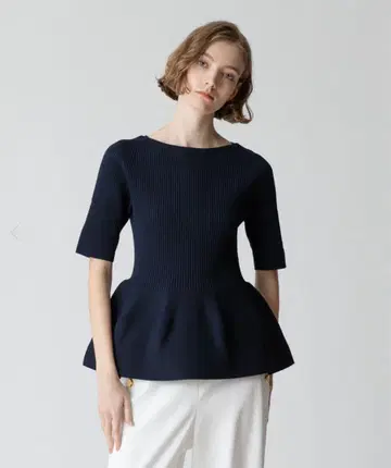 allureville 홀 의류 5부 소매 페플럼 풀오버 M 네이비