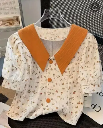 꽃무늬 탈부착 카라 큰 오렌지 카라 부착