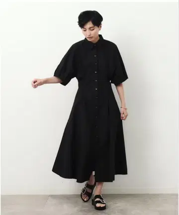블랙 셔츠 원피스 반팔 A 라인
