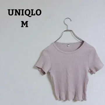 유니클로 티셔츠 컷소 리브 크롭 티 스트레치 타이트 M