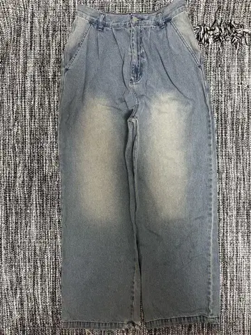 데님 초와이드 스트레이트 가공 블루