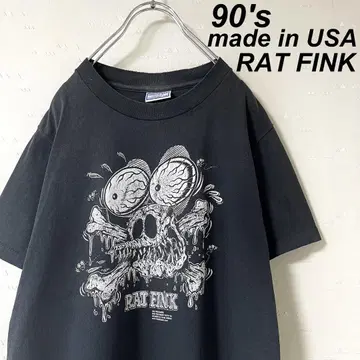 USA제 구제 의류 90's 랫 핀크 스컬 티셔츠 블랙