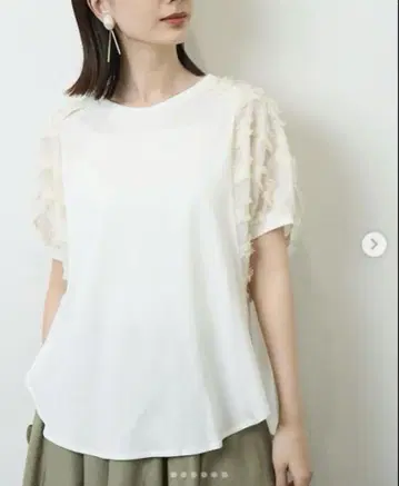 헤렌시아 Herencia 프린지 체크 코쿤 슬리브 티셔츠