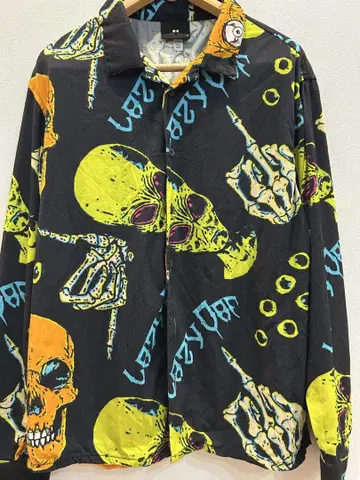 LAZY OAF 스컬 올 패턴 셔츠 긴팔 셔츠 레이지 오프 S 사이즈 빅