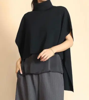 야마다야 LASUD 망토 슬리브 탑 케이프 니트 블랙 블랙