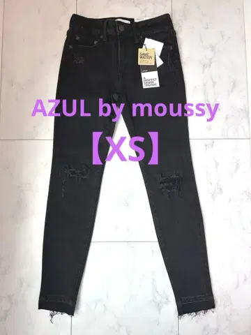 AZUL by MOUSSY 컷팅 데미지 스키니 데님 블랙 [XS]