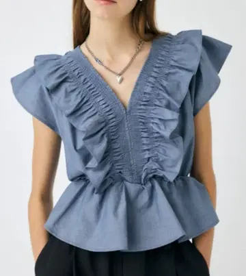 마우지 MOUSSY SHIRRING RUFFLE PEPLUM 상의