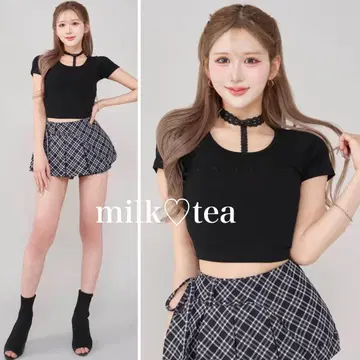 택 포함 새상품 블랙 다리치 레이스 초커 컴팩트 티셔츠 F