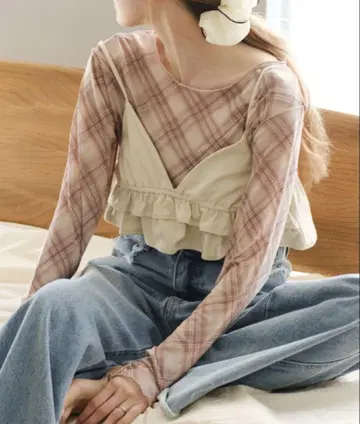 카스타네 바이어스 체크 풀오버 베이지