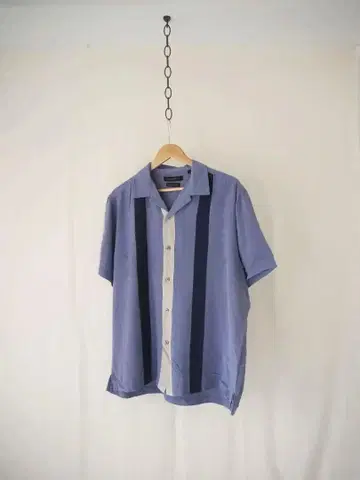 90s 실크 반팔 셔츠 실크 셔츠 스트라이프 블루