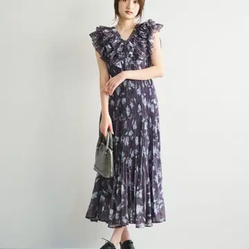 COCO DEAL 아트 플라워 플리츠 프릴 원피스