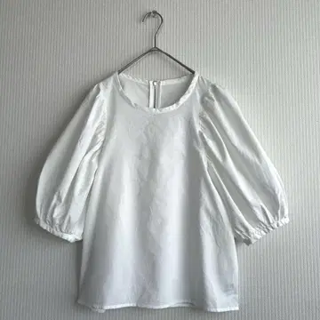 르 쉘 블루 블라우스 상의 개더 세탁 가능 화이트 면 코튼 화이트 여름