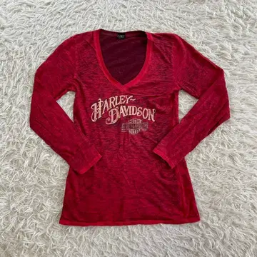 Harley Davidson 양면 프린트 롱 티셔츠 V 넥 롱 T