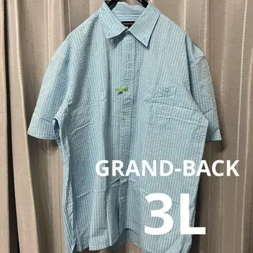 GRAND-BACK 스카이블루 스트라이프 반팔 셔츠 3L