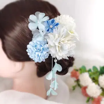 블루 화이트 꽃 머리 장식
