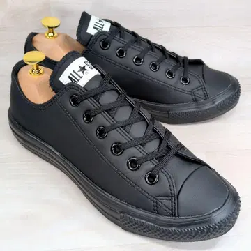컨버스 24.5cm 가죽 스니커즈 블랙 무광택 경량 인조 가죽