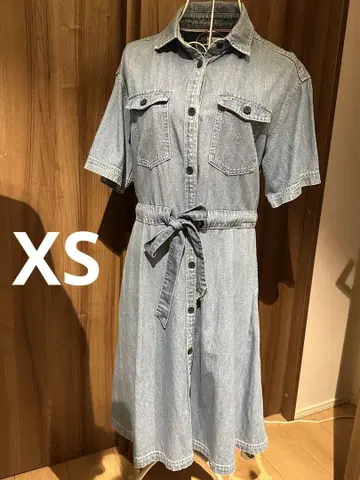 타미힐피거 데님 반팔 셔츠 원피스 허리 리본 포함 XS