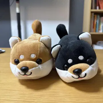시바견 봉제 인형 브라운과 블랙 세트