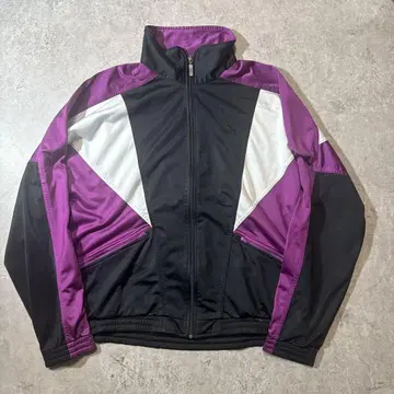 90s PUMA 자수 로고 절개 트랙 자켓 블랙 보라색 화이트
