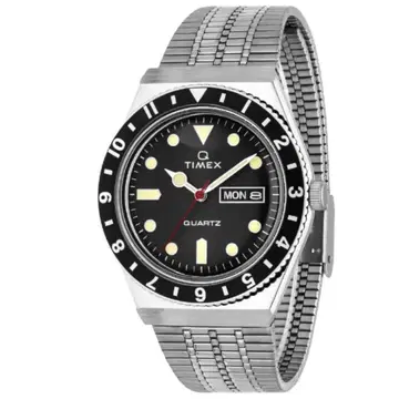TIMEX Q 쿼츠 블랙 다이얼 스테인리스 밴딩
