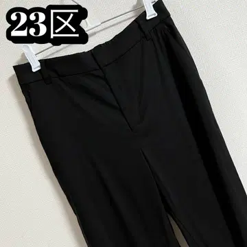 23구 와이드 레그 스트레치 팬츠 M 블랙 린넨 레이온 체형 커버