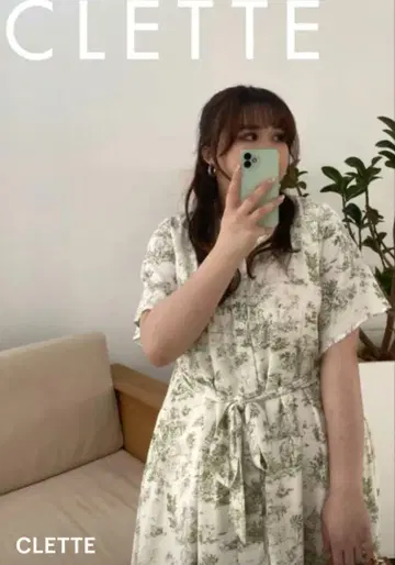 쿠레트 CLETTE 오리지널 풍경 무늬 원피스 4L 그린