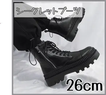 키높이 신발 통굽 부츠 신장 업 블랙 남성용 가죽 26cm