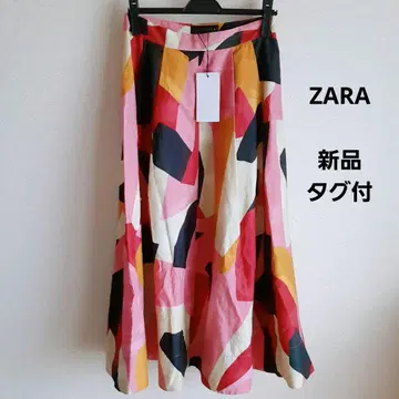 새상품 ZARA 프린트 미디 스커트 멀티 컬러 핑크 컬러풀한 추상 무늬