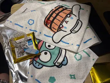 산리오 극락탕 타월 시나모 롤&한교동 락카 키링 세트