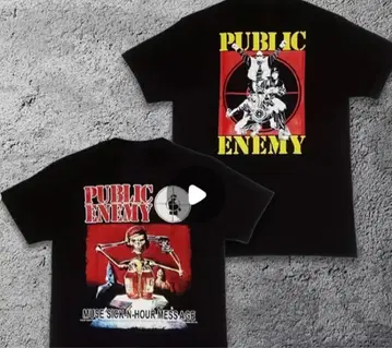 Public Enemy 랩 티셔츠 양면 프린트 레게