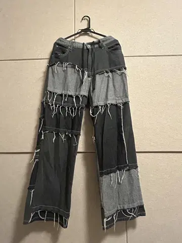 빈티지 리메이크풍 데미지 진, 와이드 실루엣