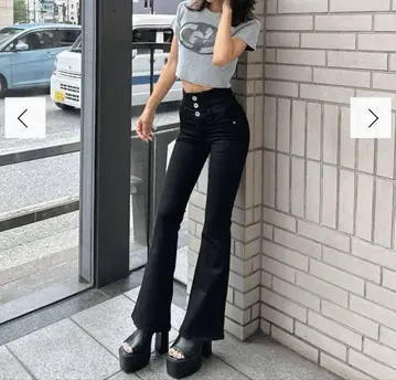 GYDA NEW 하이 웨스트 백 크로스 플레어 팬츠 블랙 M 사이즈
