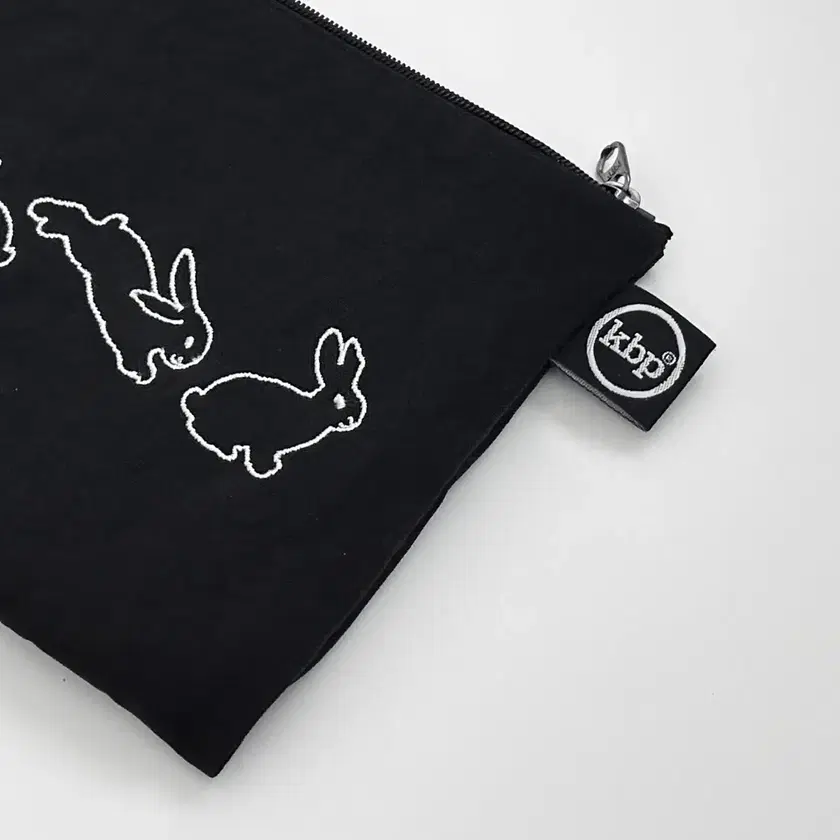 Kitty Bunny Pony Bouncing Bunnies Black Embroidered Pouch (M
