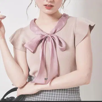 트란테안 손 드 모드 보타이 리본 프릴 소매 니트 보타이 리본