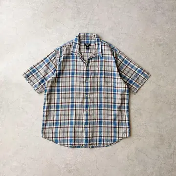 Ralph Lauren 체크 무늬 반팔 셔츠 오픈 카라 셔츠 오픈 칼라