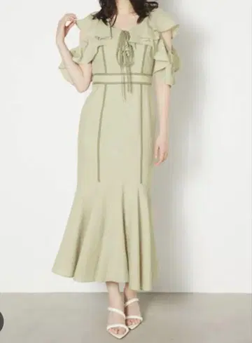 rienda 리엔다 더블 프릴 머메이드 원피스 프릴 원피스 그린