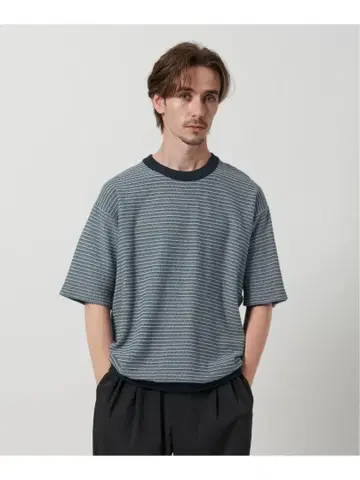 UNITED ARROWS 크로스 패턴 숏 슬리브 니트 티셔츠