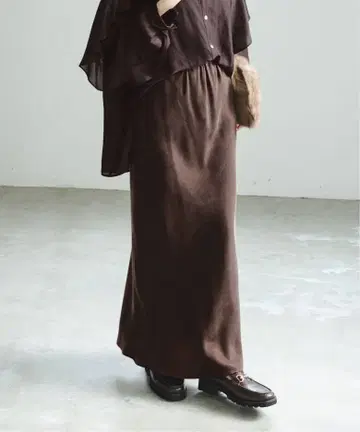NOBLE 노블 큐프라 새틴 내로우 A 라인 스커트 브라운 브라운