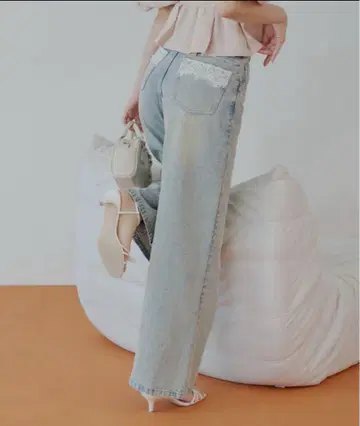CHICO 포켓 레이스 와이드 데님 라이트 블루