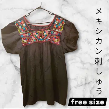 멕시칸 자수 블랙 상의 프리 사이즈 여성용