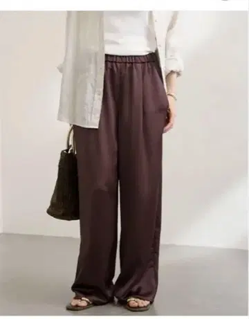다크 브라운 새틴 와이드 팬츠